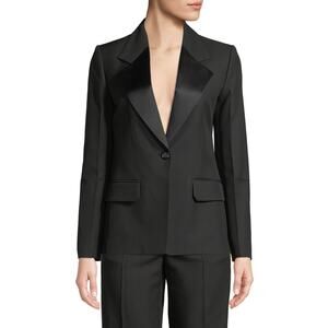 Helmut Lang Shiny Lapel One Button‎ Canvas Tux Blazer Black Size 8 Classic Chic
